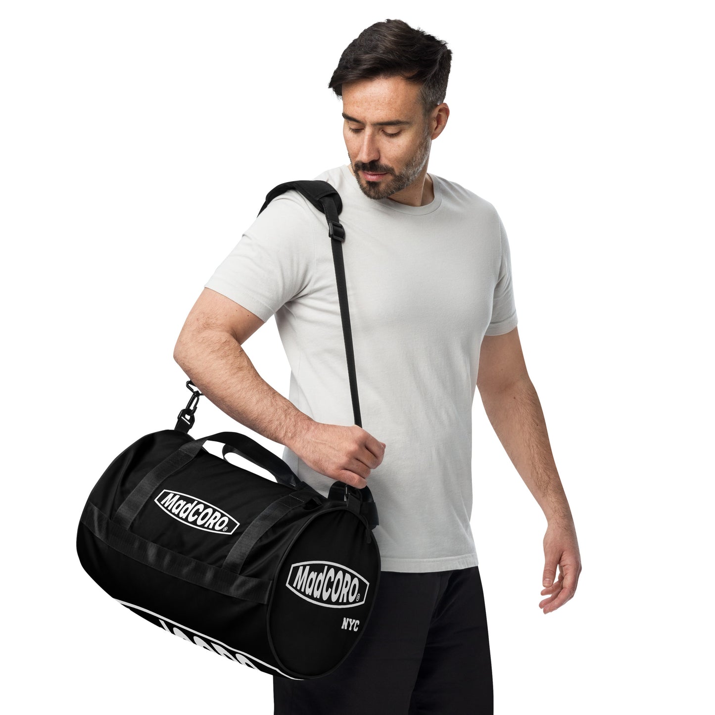 All-over Madcoro print gym bag- blk
